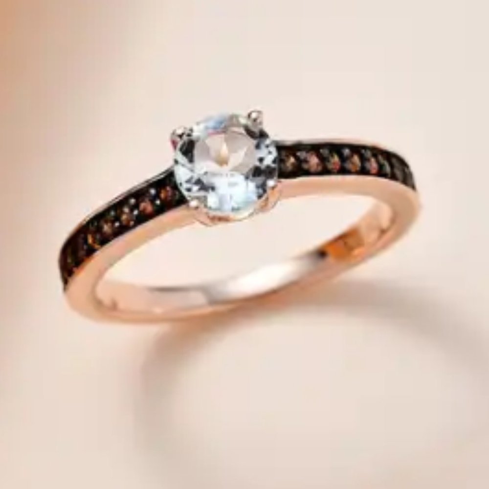 Mangoro Aquamarine and Brown Zircon Ring